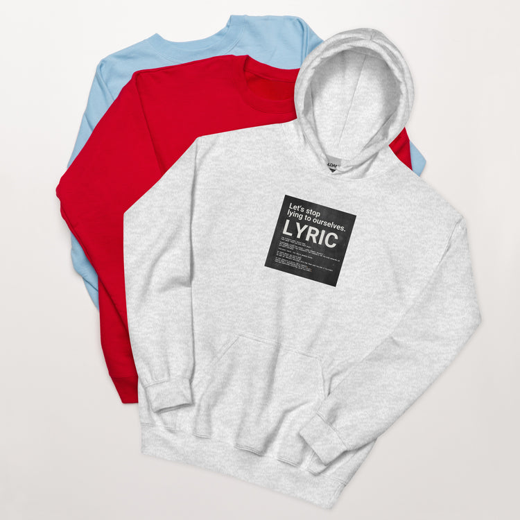 Heather gray hoodie with hood and chest graphic label
