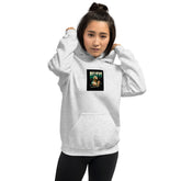 Sport Grey unisex hoodie with front pocket and BELIEVE square graphic