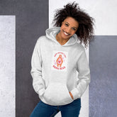 Light gray heather unisex hoodie with hood, front graphic, and kangaroo pocket