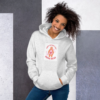Happy Mother’s Day hoodie, heather gray, “Mama Bear” bear graphic on front