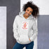 Light gray heather unisex hoodie with hood, front graphic, and kangaroo pocket