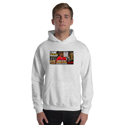 Heather gray unisex hoodie with front graphic, hood, and kangaroo pocket