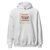 Light gray unisex pullover hoodie with front graphic, kangaroo pocket, and drawstring hood.