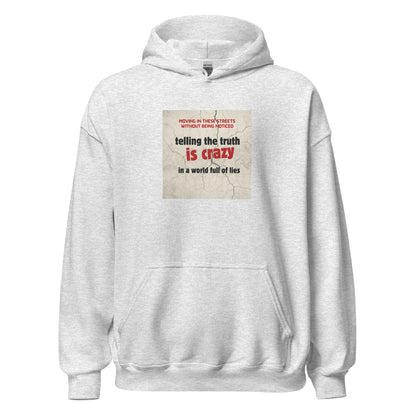 Light gray unisex pullover hoodie with front graphic, kangaroo pocket, and drawstring hood.