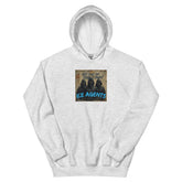 Light gray hoodie with front graphic print and pullover hood
