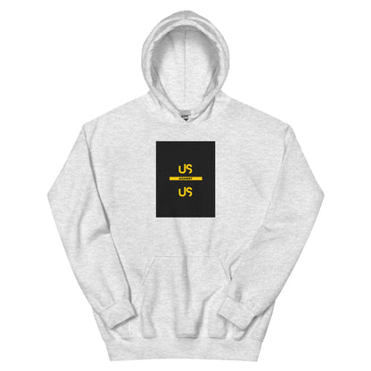Unisex streetwear hoodie in light gray with front logo graphic and kangaroo pocket