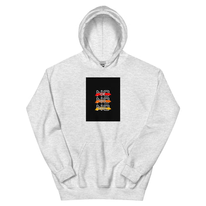 Light gray pullover hoodie with front square logo graphic and drawstring hood