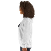 Light gray unisex pullover hoodie side view with hood and kangaroo pocket