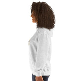 Sport Grey hoodie side view with kangaroo pocket and drawstring hood.