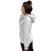 Sport Grey unisex hoodie, back/side view with hood and long sleeves