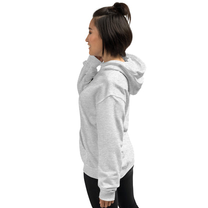Sport Grey unisex hoodie, back/side view with hood and long sleeves