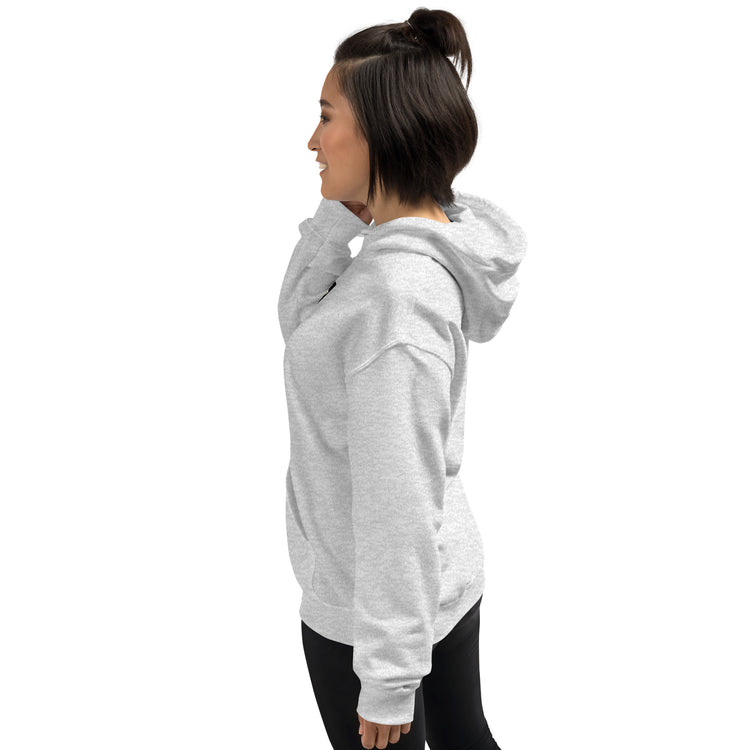 Sport Grey unisex hoodie, back/side view with hood and long sleeves