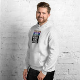 Unisex hoodie, light gray, front graphic print on chest with drawstring hood.