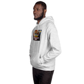 Light gray unisex pullover hoodie with colorful chest graphic and long sleeves