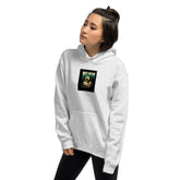 Sport Grey unisex hoodie with BELIEVE square chest print and front pocket