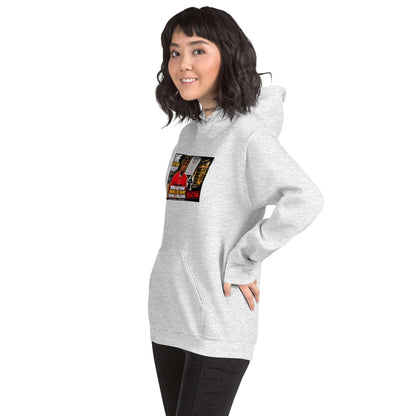 Light heather gray unisex streetwear hoodie with chest print, front side view