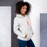 Light gray heather unisex hoodie with hood and Mama Bear graphic on chest