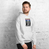 Unisex hoodie, light gray, front view with chest graphic and kangaroo pocket.