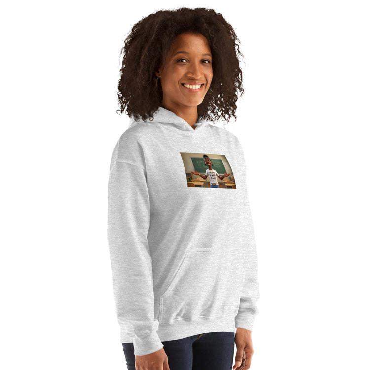 Unisex Hoodie, hellgrau meliert, Ärmelprint und Kängurutasche