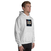 Unisex hoodie, light gray front view with hood and “Streets Speak” logo patch