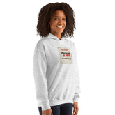 White unisex hoodie with chest graphic and kangaroo pocket
