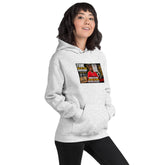 Light heather gray unisex streetwear hoodie with centered chest graphic, front view