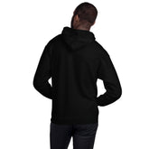 Unisex black hoodie with hooded back and kangaroo pocket