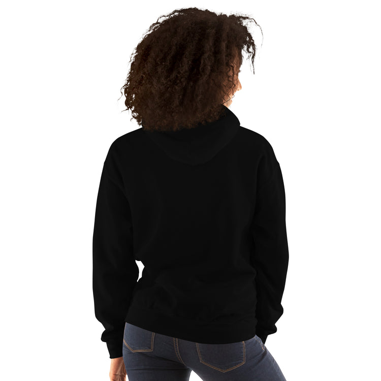 Sudadera con capucha negra, vista trasera sin estampado visible