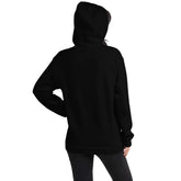 Black pullover hoodie back view with hood and long sleeves