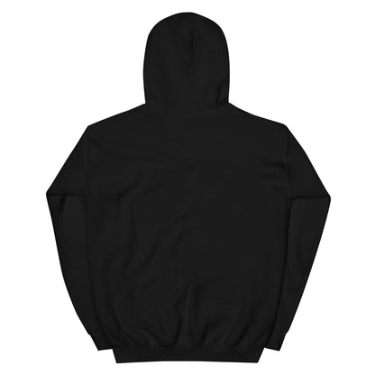 Black pullover hoodie back view with hood and kangaroo pocket