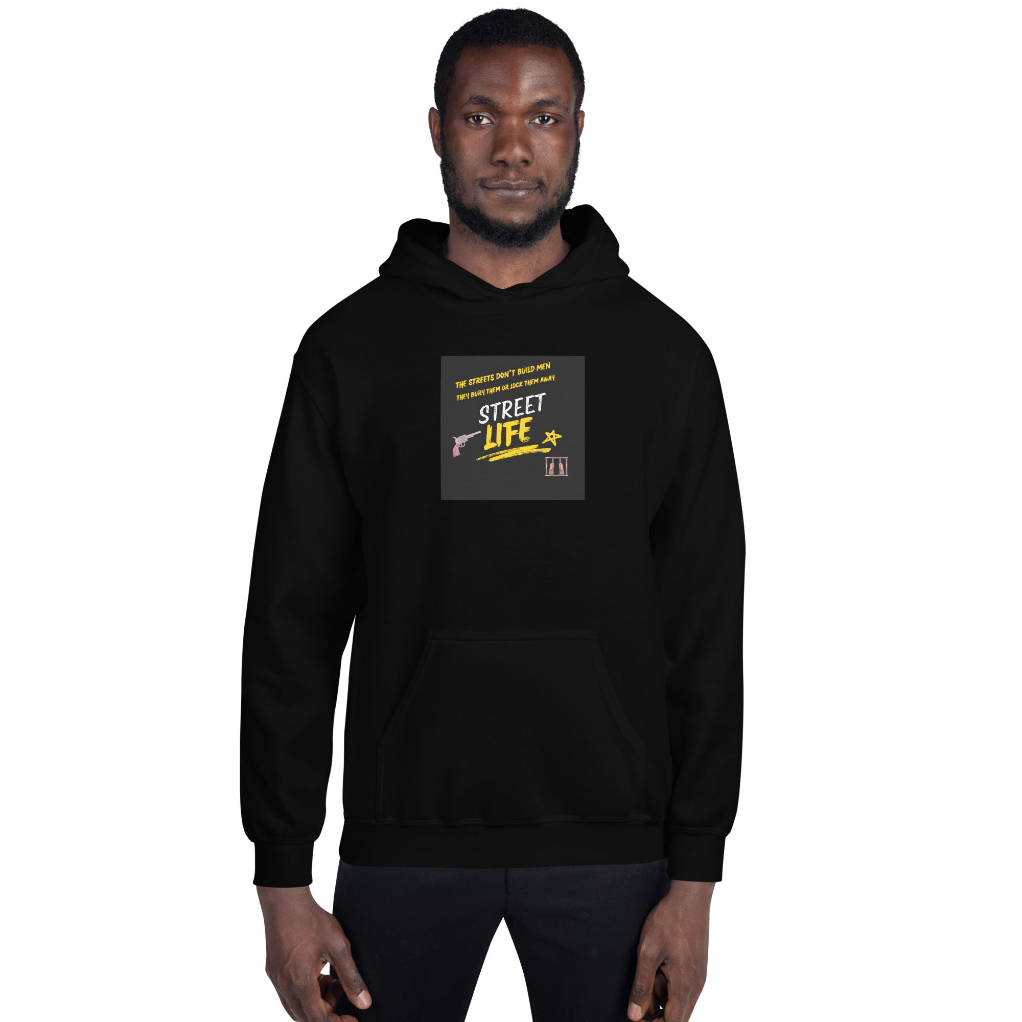 Move In Silence Street Life unisex hoodie in black with front hood graphic