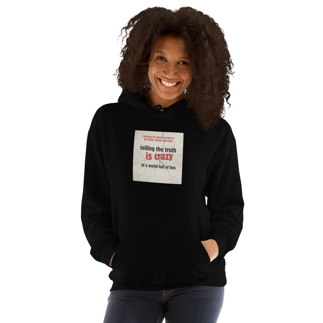 Truth Hoodie con capucha negra y estampado cuadrado en el pecho