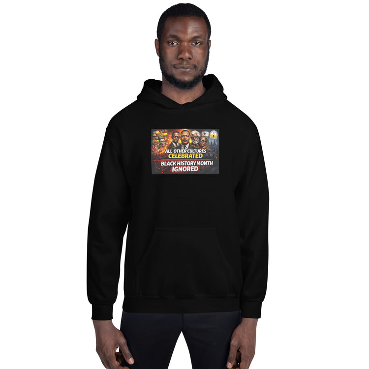 Unisex black pullover hoodie with front kangaroo pocket and hood
