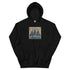 Black pullover hoodie with front graphic logo print and kangaroo pocket