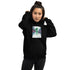 Black pullover hoodie with front graphic print and drawstring hood