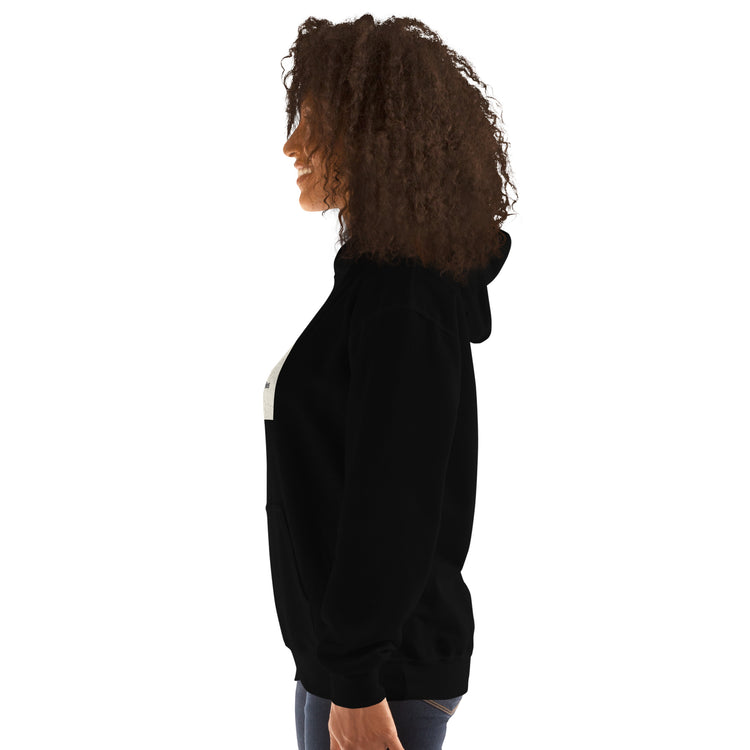 Sudadera negra con capucha y dobladillo acanalado, vista lateral