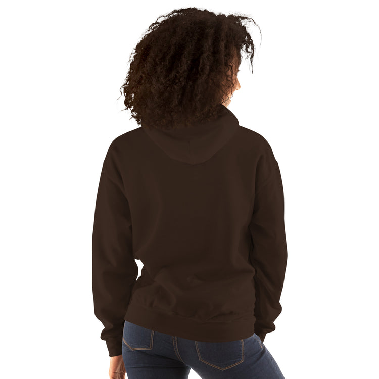 Dark brown unisex hoodie back view with hood and kangaroo pocket