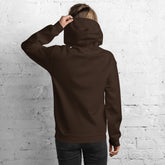 Unisex dark brown hoodie, back view with hood and long sleeves