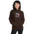Move In Silence unisex dark brown hoodie with chest graphic and hood