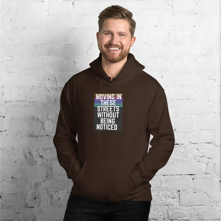 Unisex dark brown pullover hoodie with hood and front graphic square, kangaroo pocket