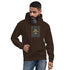 Dark chocolate unisex hoodie with front US graphic print, pullover hood and kangaroo pocket
