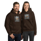 Move In Silence unisex hoodie in dark brown with front logo graphic and kangaroo pocket