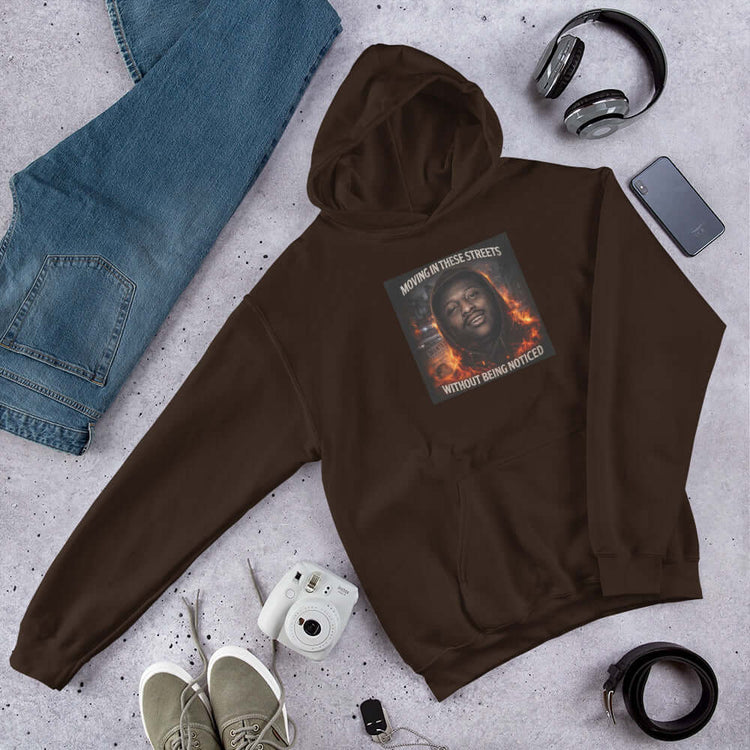 Unisex hoodie in Dark Chocolate with front hood and chest graphic print