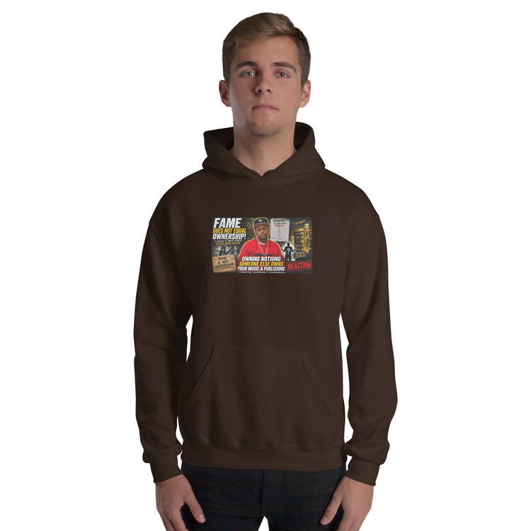 Dark chocolate unisex hoodie with front graphic print and drawstring hood