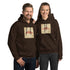 Unisex dark brown streetwear hoodie with front “AMERICA” graphic print, kangaroo pocket.