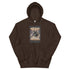 Dark brown pullover hoodie with front graphic print and kangaroo pocket