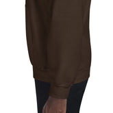 Dark brown unisex hoodie with kangaroo pocket and ribbed cuffs