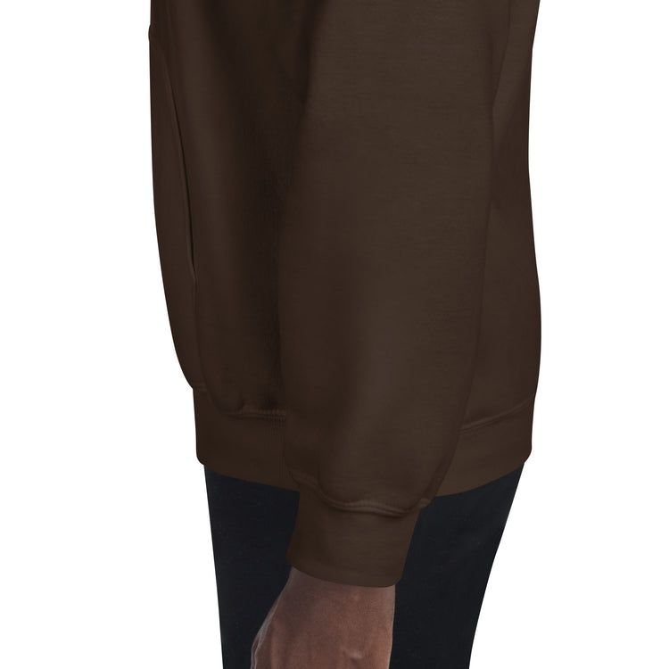Dark brown unisex hoodie with kangaroo pocket and ribbed cuffs