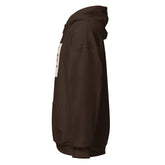Dark brown pullover hoodie with hood and kangaroo pocket, side view