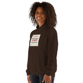 Dark hoodie with chest graphic patch and kangaroo pocket, pullover hooded design